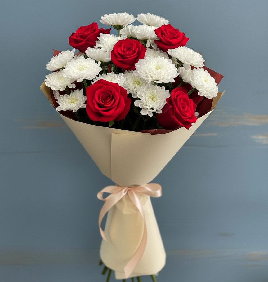 Букет цветов из: Розы и Хризантемы в Асекеево