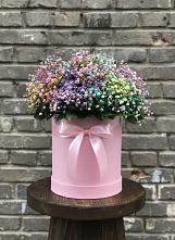 Цветочная композиция из Гипсофила и Розы в шляпной коробке в Асекеево