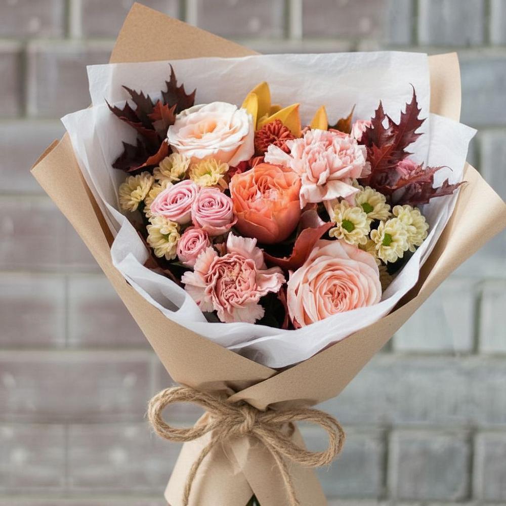 Букет цветов из: Гвоздики, Хризантемы и Розы в Асекеево