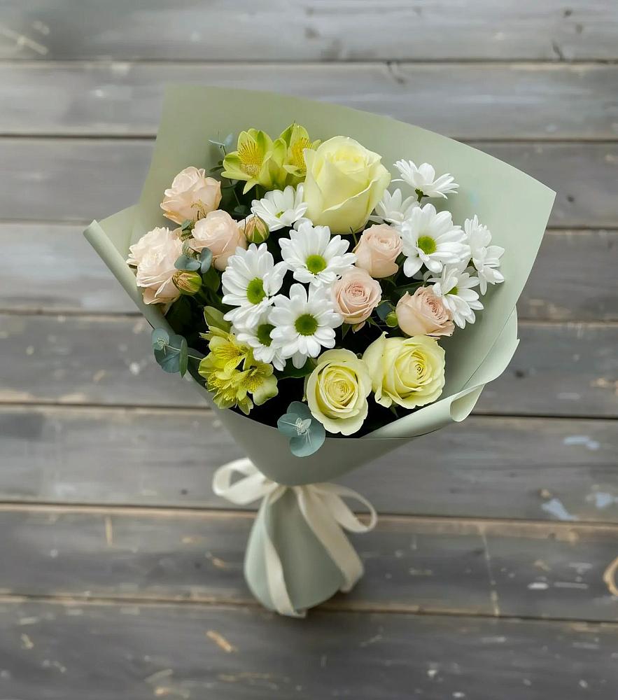 Букет цветов из: Альстромерии, Розы и Хризантемы в Асекеево