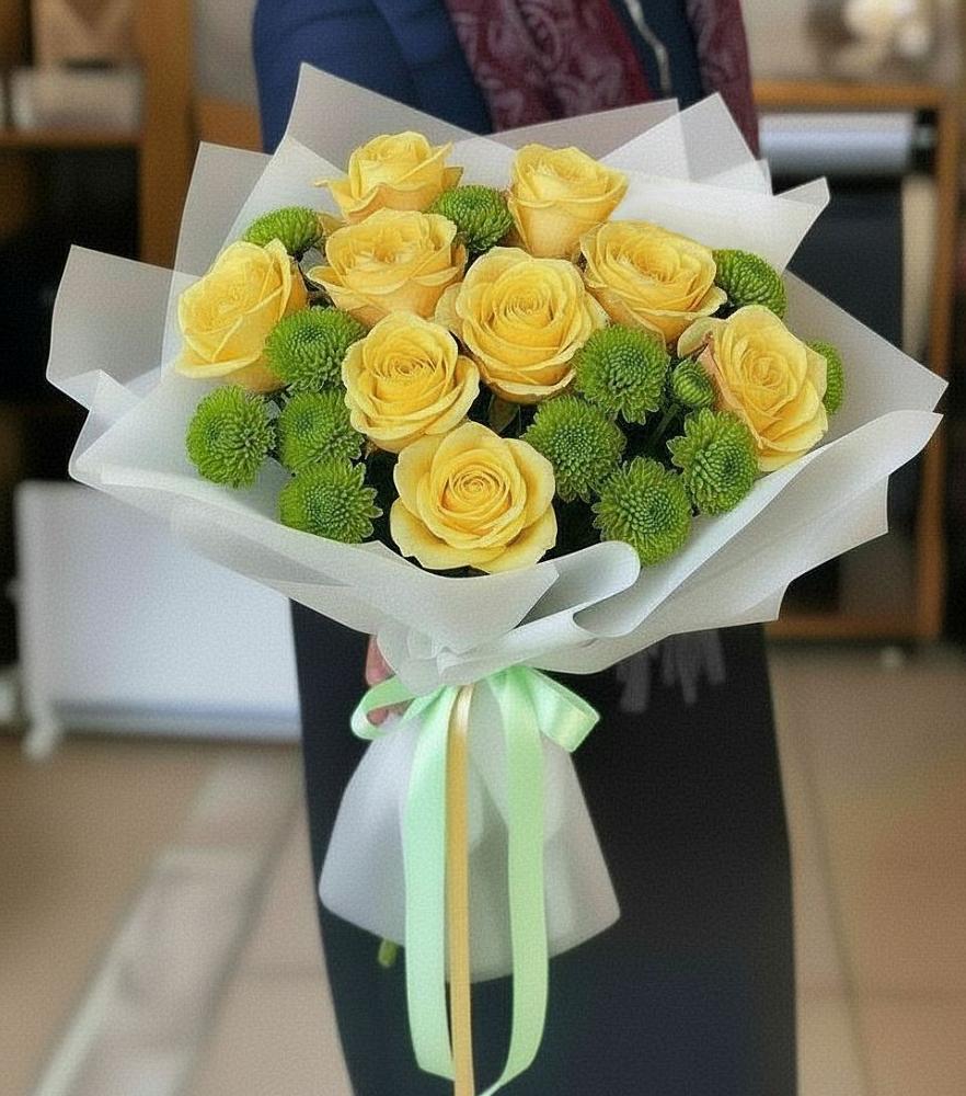 Букет цветов из: Хризантемы и Розы в Асекеево