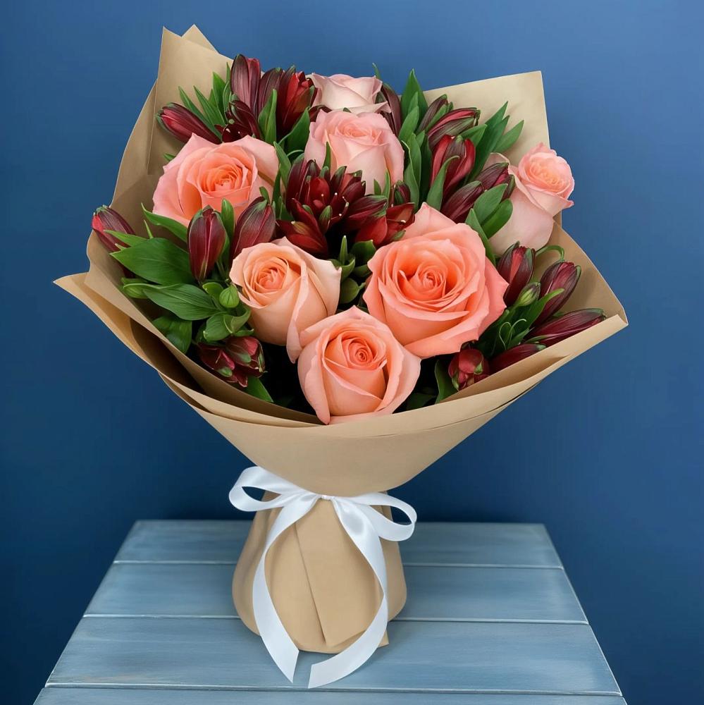 Букет цветов из: Розы и Альстромерии в Асекеево