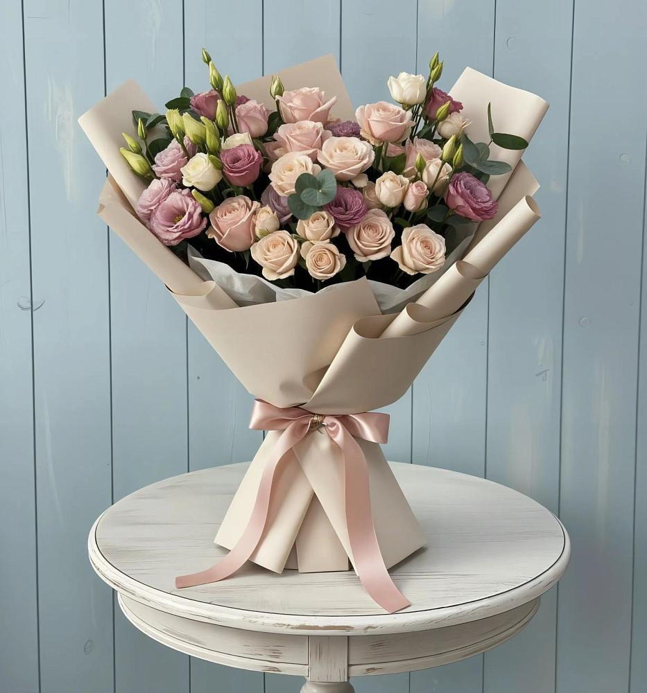 Букет цветов из: Розы и Лизиантусы в Асекеево