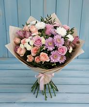 Букет цветов из:  Хризантемы, Розы и Альстромерии в Асекеево