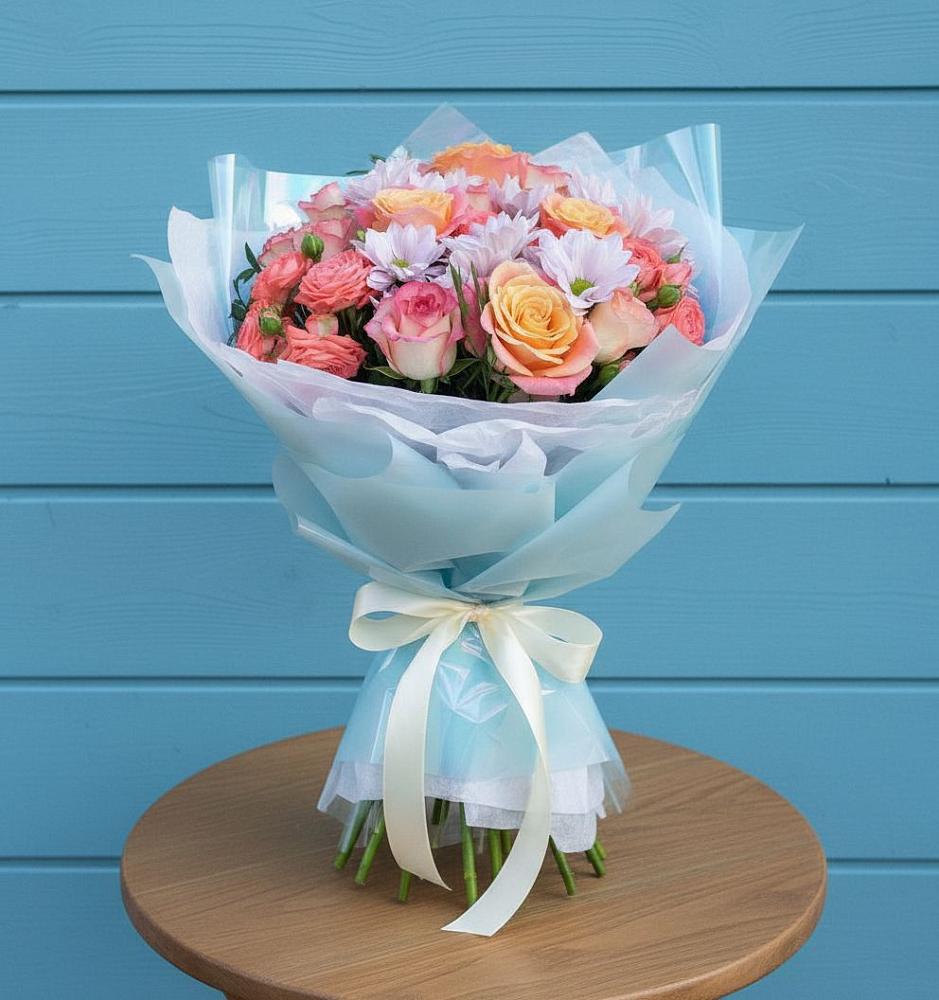 Букет цветов из: Хризантемы и Розы в Асекеево