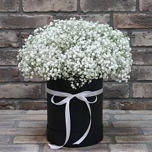 Цветочная композиция из Гипсофила в шляпной коробке в Асекеево