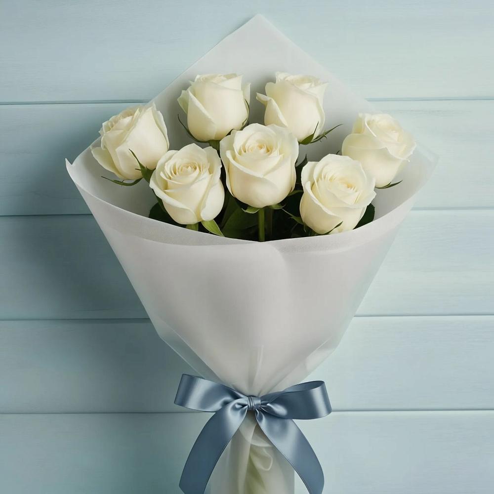 Букет 7 Белых роз Эдлесс Лав в Асекеево